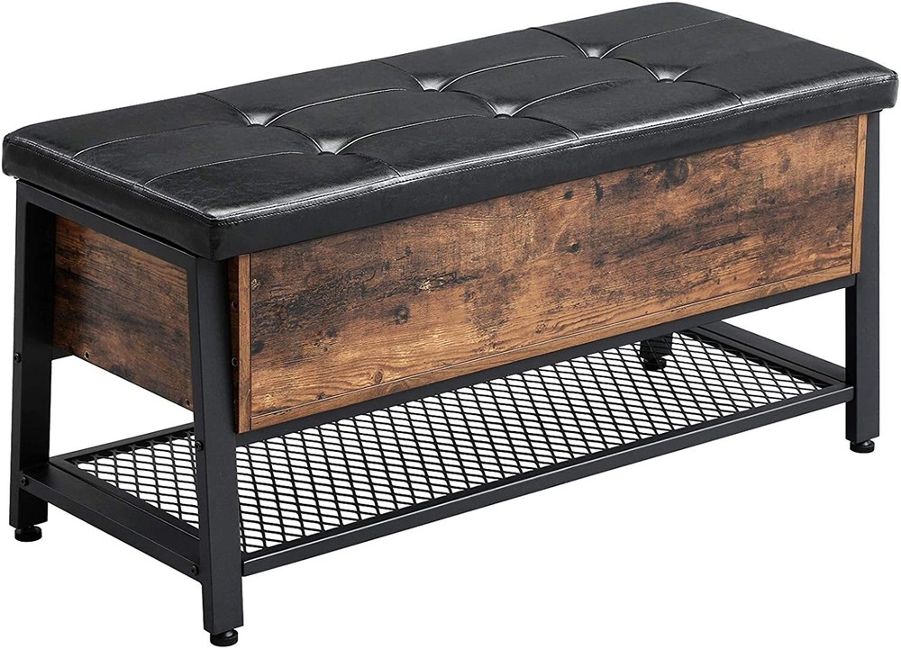 DWAYNE Storage Bench Ottoman with Faux Leather Top