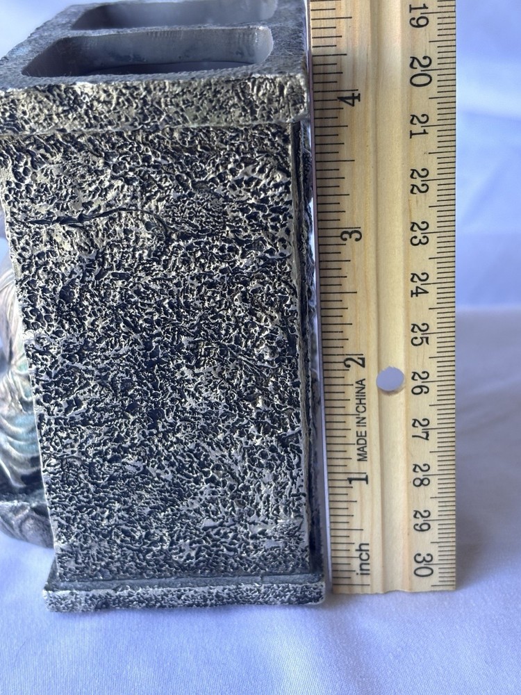 Buddha Polyresin Silver Tone Toothbrush/Toothpaste Holder or Planter