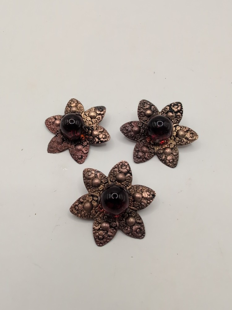 Antique Copper & Red Glass Star Shaped Buttons