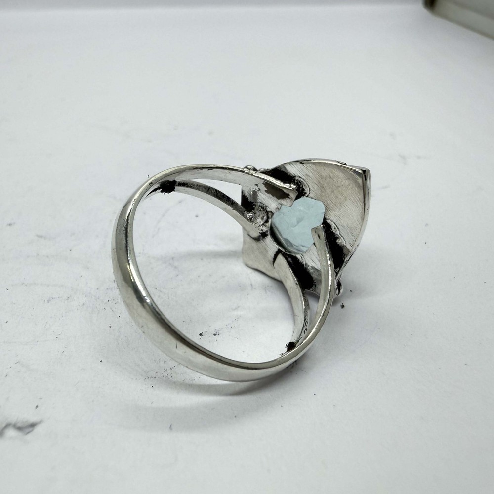 925 Sterling Silver Pear Cut Blue Gemstone Ring Teardrop Faceted Statement Ring