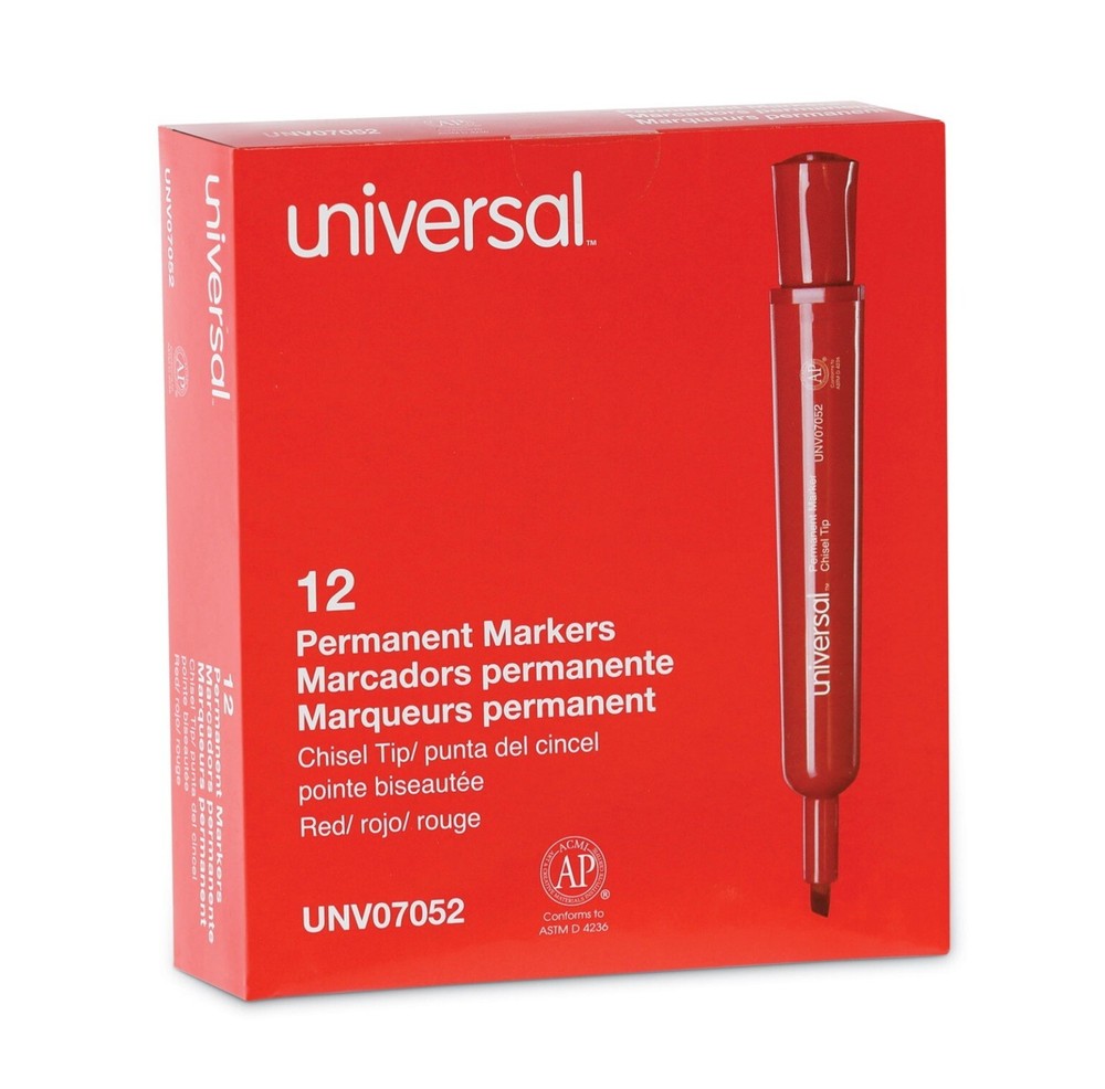 Universal 07052 Broad Chisel Tip Permanent Marker - Red (1 DZ) New