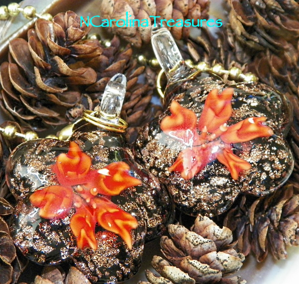 RED FLORAL STAR BLACK GLITTER GLASS CEILING FAN LIGHT SWITCH PULL PULLS LG PAIR