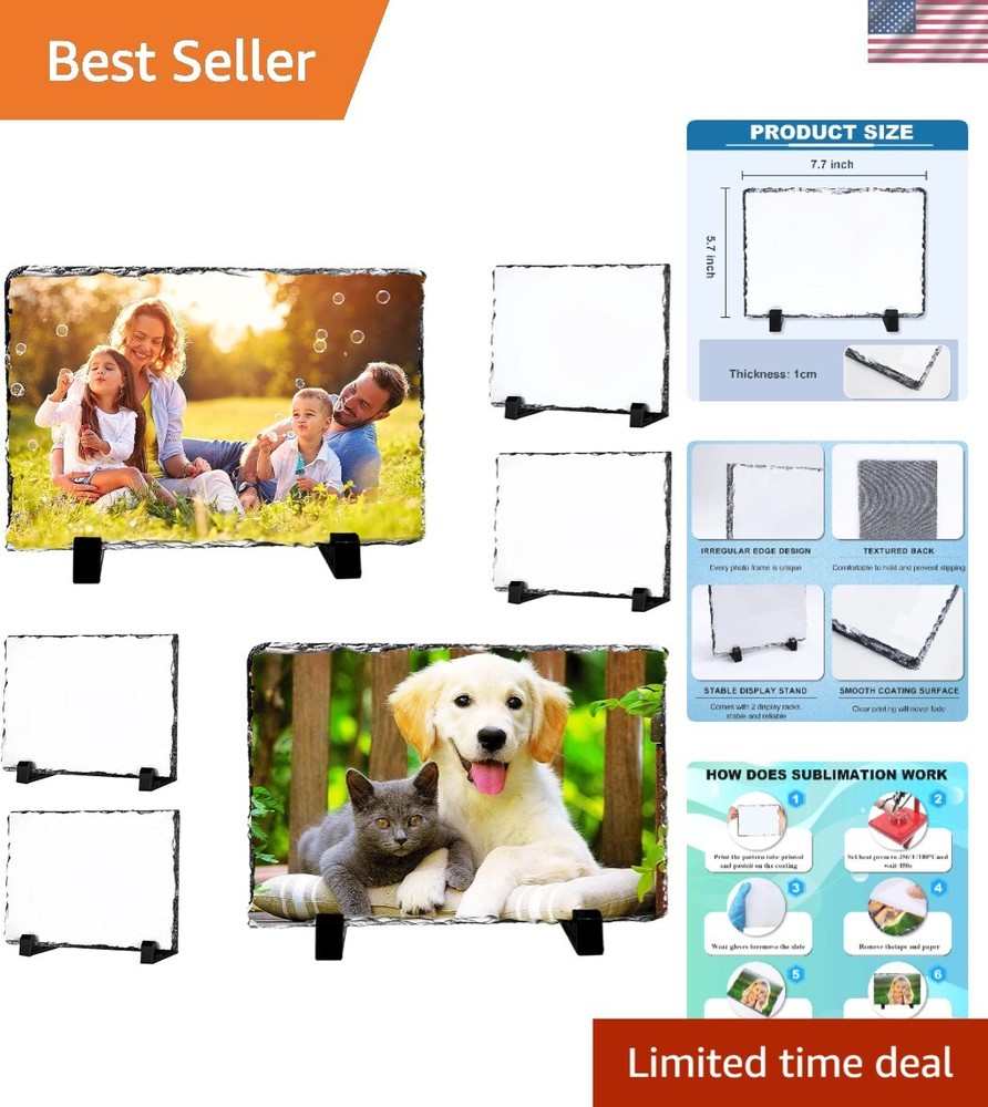 6 Pack Sublimation Stone Photo Frames with Display Holder - DIY Rectangle Décor