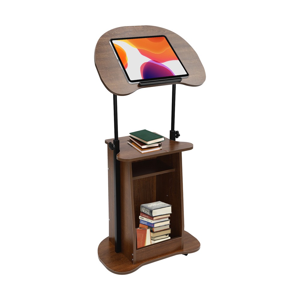 Height Adjustable Mobile Presentation Stand with Storage and Wheels