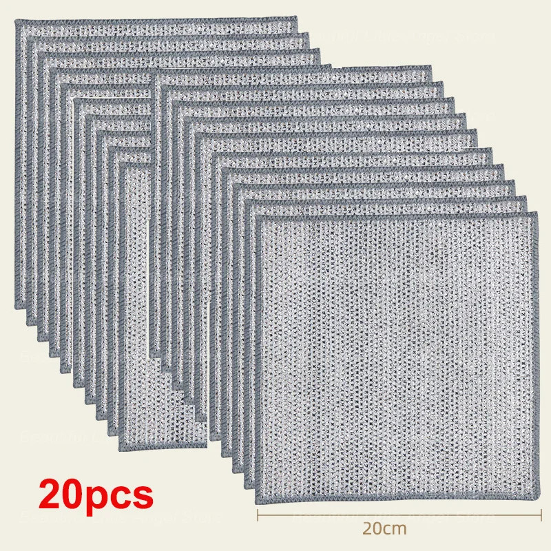 20/5pcs Thickened Steel Wire Cleaning Cloth Non-Scratch Double-layer Iron Microf