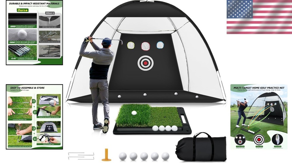 Golf Net for Hitting Practice, 10 x 7FT Golf Training Net with Mat and Target...