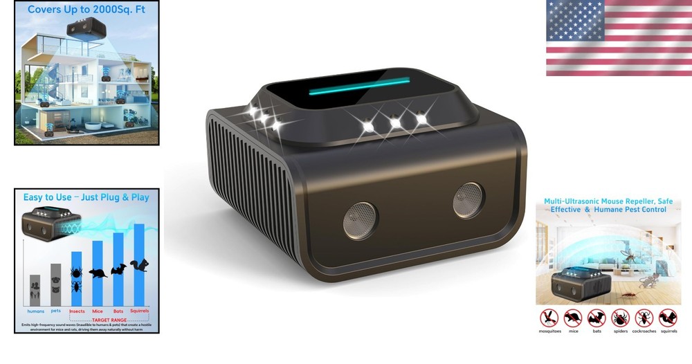 Compact Ultrasonic Rodent Repeller for Home & Garage - Wide Coverage, Easy Setup