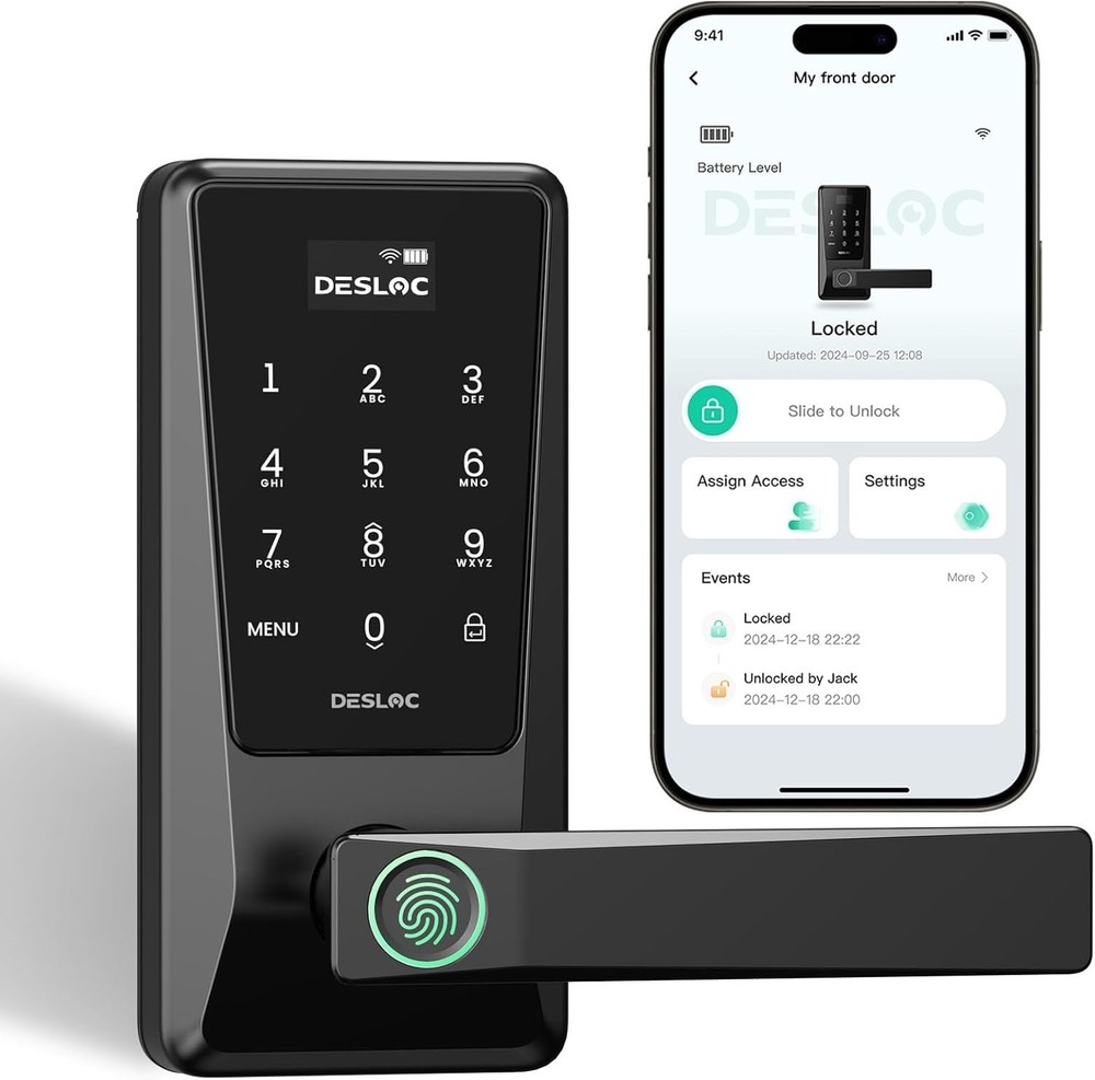 Fingerprint Smart Lock with Handle, WiFi Keypad, App Control Interior Door