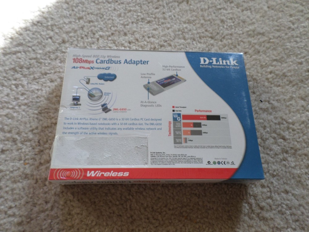 D-Link DWL-G650 Wireless Cardbus Adapter, 802.11g, 108Mbps