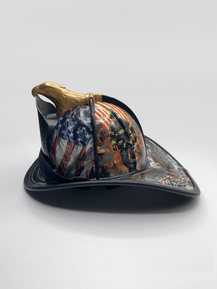 Custom Designed Painted Firefighter Helmet- Vinyl Wrap- Fireman Tribute
