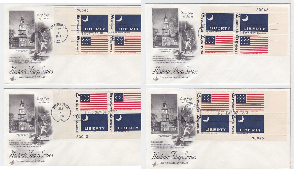 TurtlesTradingPost- Colonial Flags 1968 #1345-46 FDC Artcraft- 4 Corners Plates!