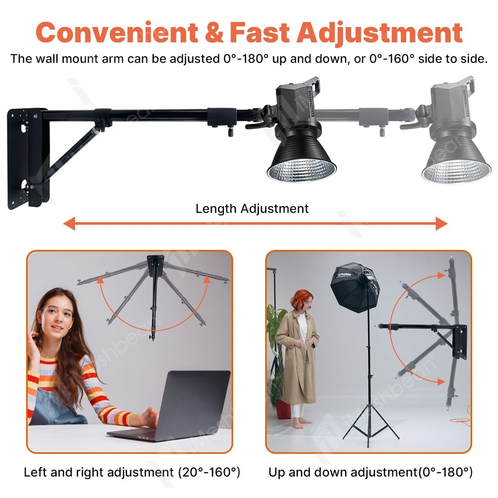 51" Wall Mount Triangle Boom Arm for Ring Light, Monolight, Softbox & Reflector