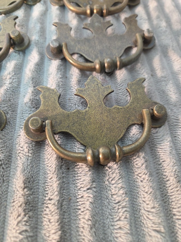 Vintage Lot of 6 Brass Drawer Drop Pulls Hardware 2.5" OC Replacement Pulls