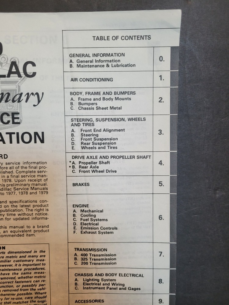 1979 Cadillac Preliminary Service Information Manual
