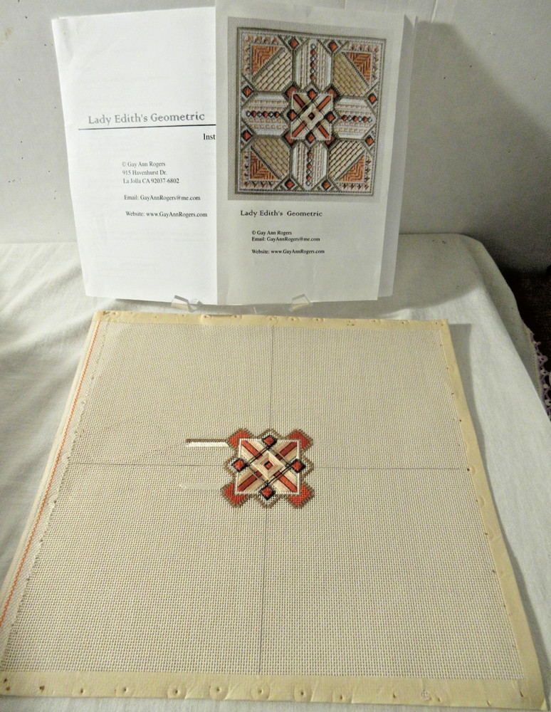 Gay Ann Rogers LADY EDITH'S GEOMETRIC Needlepoint/Ctd Thread Pattern & Canvas
