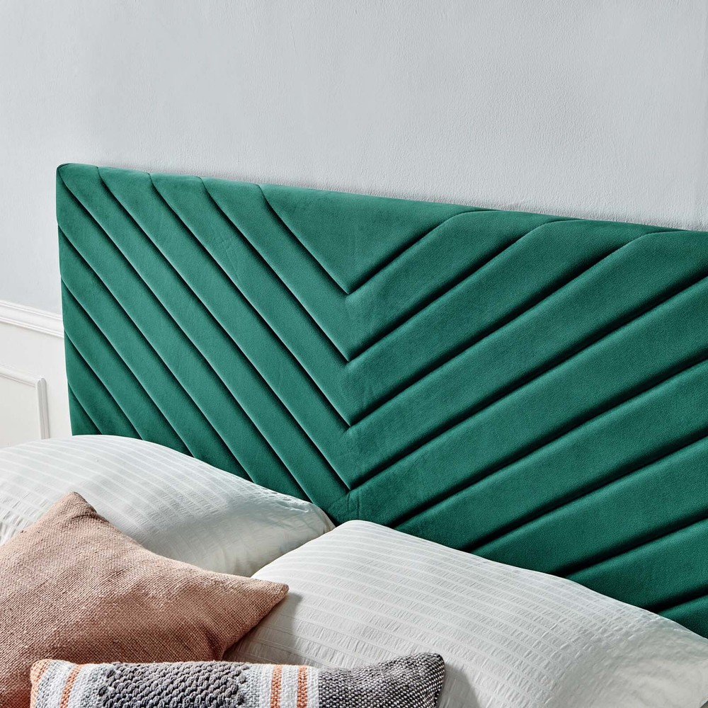 Modway Alyson Angular Channel Tufted Performance Velvet Twin Headboard in Teal