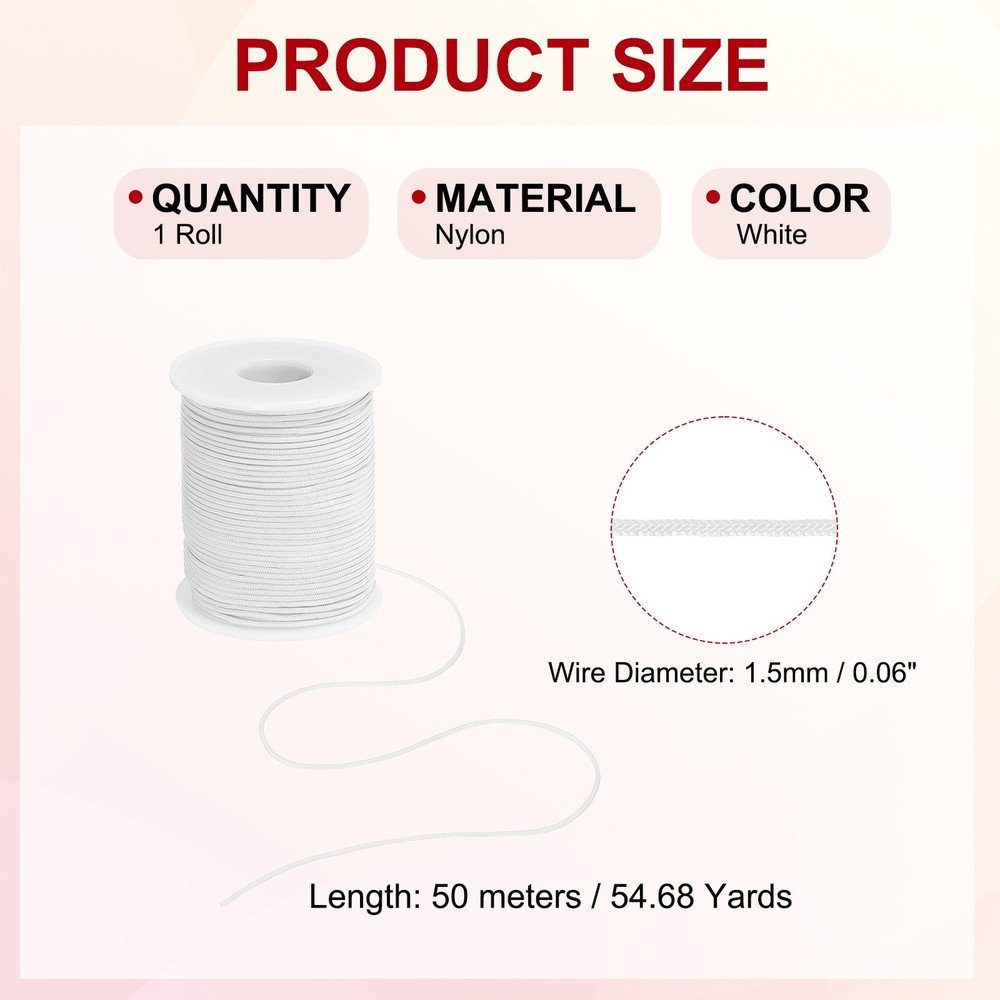 0.06 Inch x 54 Yards Nylon String Bracelet String Braided Nylon Thread White