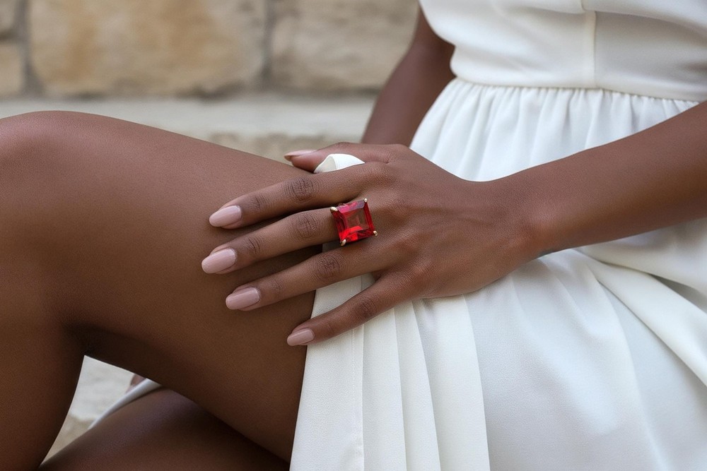 Sterling Silver Ruby Ring Anemone Handmade Square Cut July Birthstone
