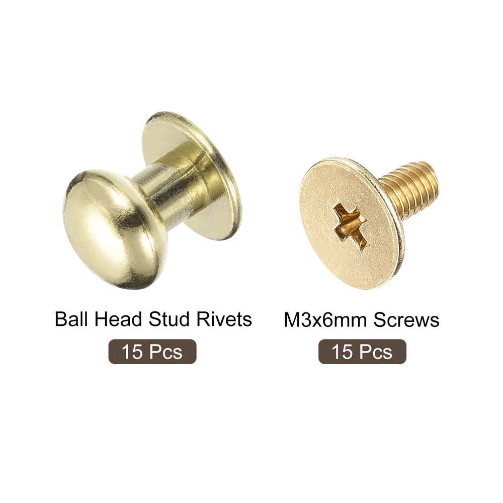 8mm Ball Head Stud Rivets Screw Back, 15Pack Round Head Button, Light Golden