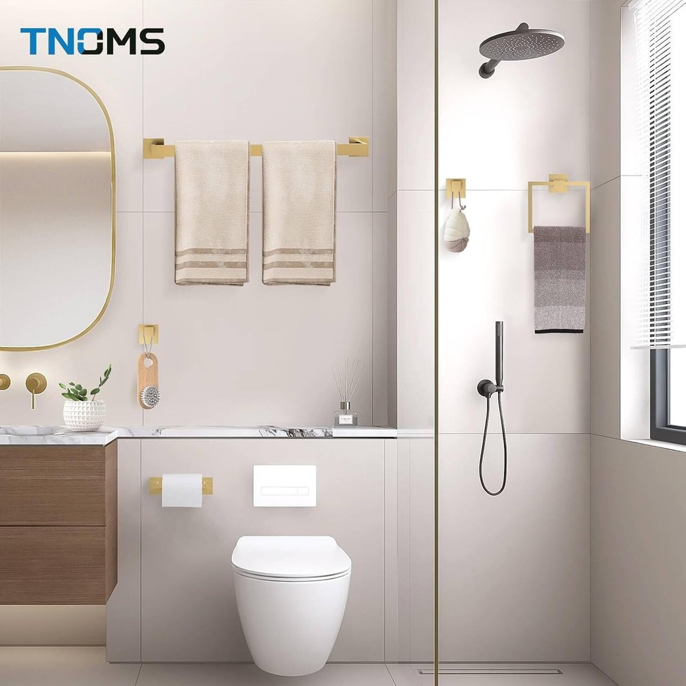 5-Piece Towel Bar Set Brushed Gold Bathroom Hardware Accessories Set Includes