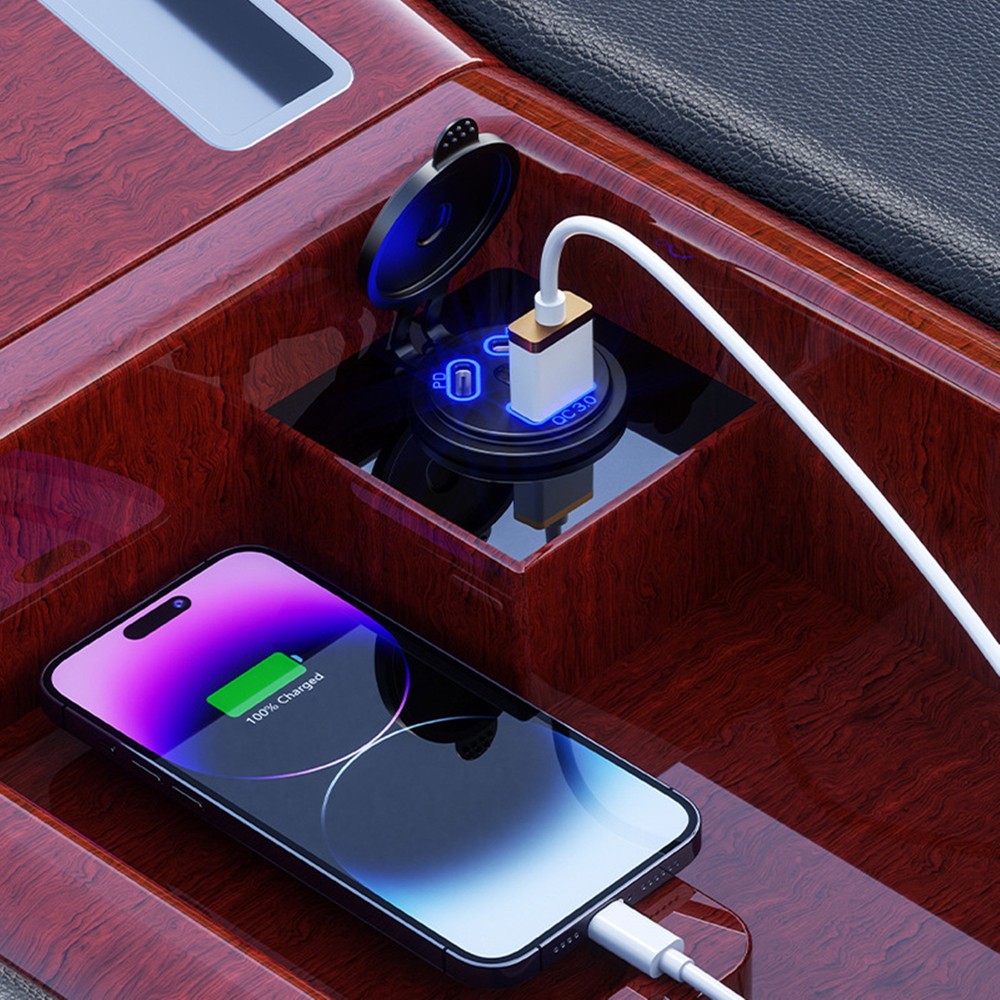 1Pack Dual PD+QC 3.0 USB Port Car Cigarette Lighter Socket Plug LED Indicator