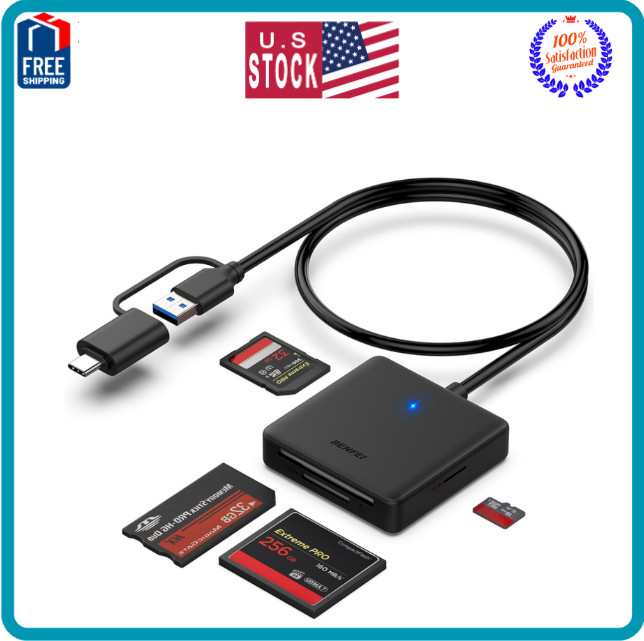 Memory Card Reader, 4In1 USB 3.0 and USB-C to SD Micro SD MS CF Card Reader Ada