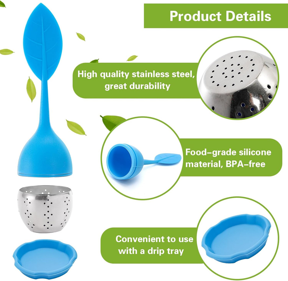 7 Pack Silicone Tea Infuser Loose Leaf Tea Steeper Strainer Filter Ball Tray