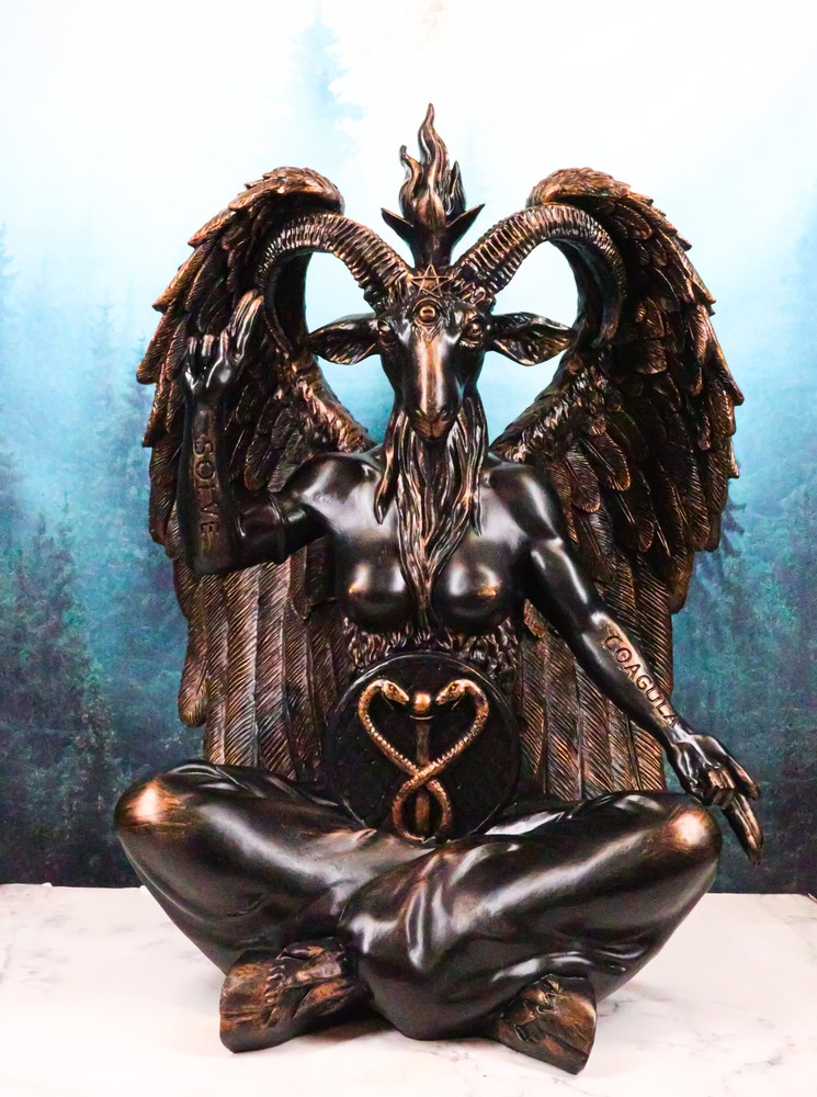 Large 24"H Sabbatic Goat Idol Samael Lilith Baphomet Seated Altar Statue