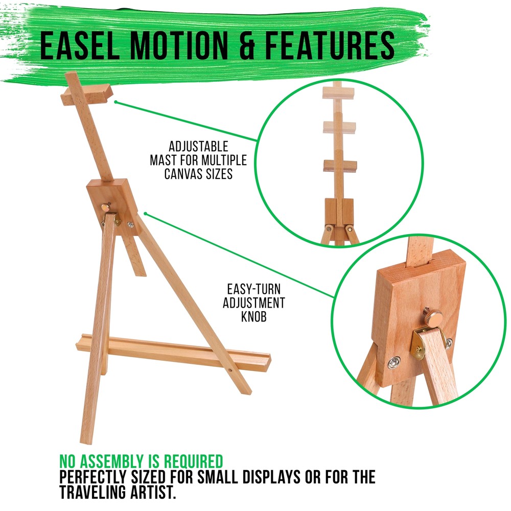 31" Tabletop Folding A-Frame Artist Studio Easel, Beechwood Tripod Display Stand