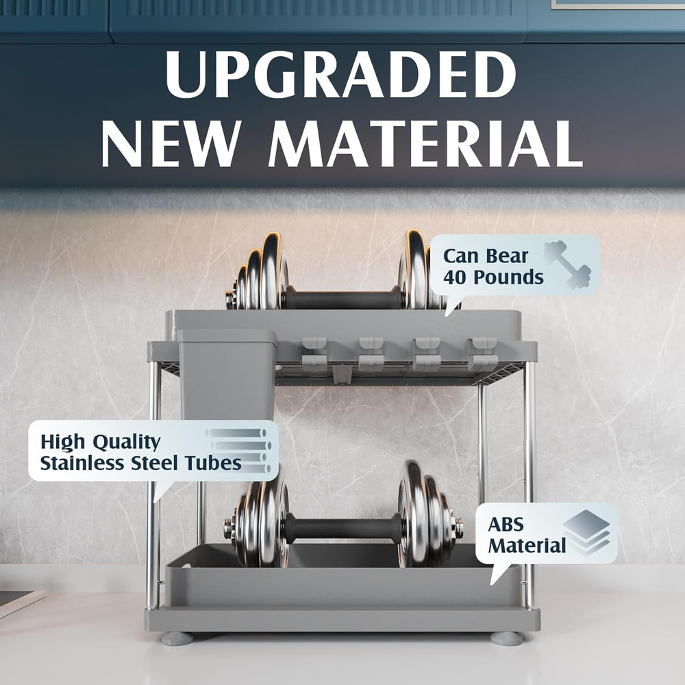 Under Sink Organizers and Storage, 2 Pack under Kitchen Bathroom Sink Organizer,