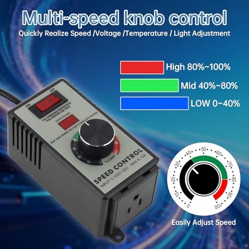 AC Motor Speed Controller 120V 15A 2000W Variable Fan Speed Controller for