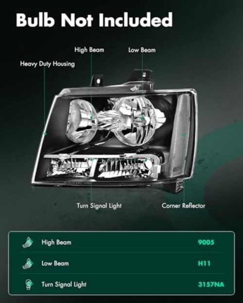 Headlight Assembly Black Housing Clear Reflector Clear Lens Clear Reflector