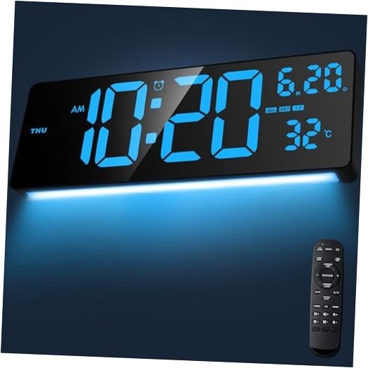 16.5" Digital Clock Large Display with Remote Control, 6-Color Night Ice Blue