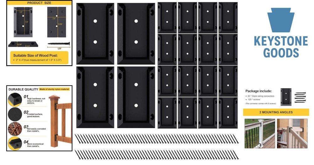 20 pcs Black Nylon Deck Railing Bracket Connectors for 2x4 Wood Posts