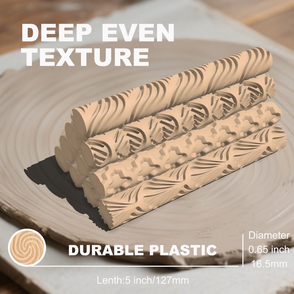 Clay Texture Rollers | 10-Pack Polymer Clay Texture Roller Set for Pottery