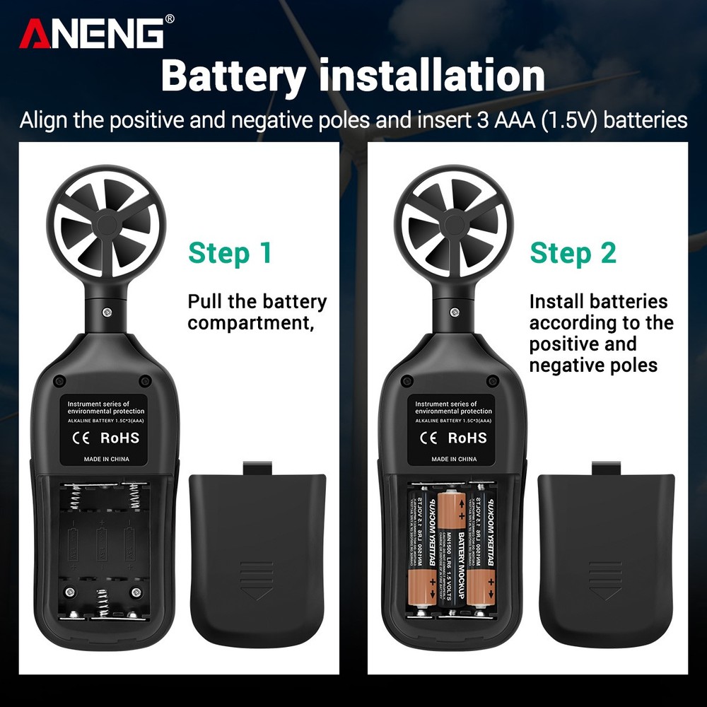 ANENG GN301 Digital Anemometer Wind Speed Meter Temperature LCD Backlight
