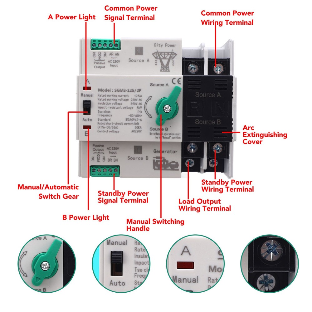 125A Double Power Automatic Transfer Switch For Generator Excellent