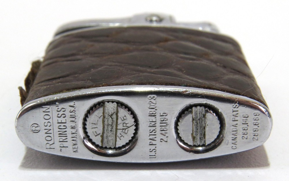 Ronson Princess Leather Wrapped Engraved Push-Button Vintage Cigarette Lighter