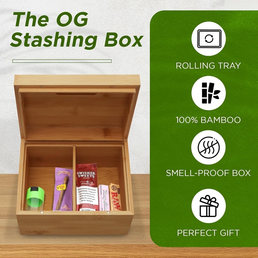 Elegant Large Bamboo Rolling Tray Stash Box | Ample Storage & Organization