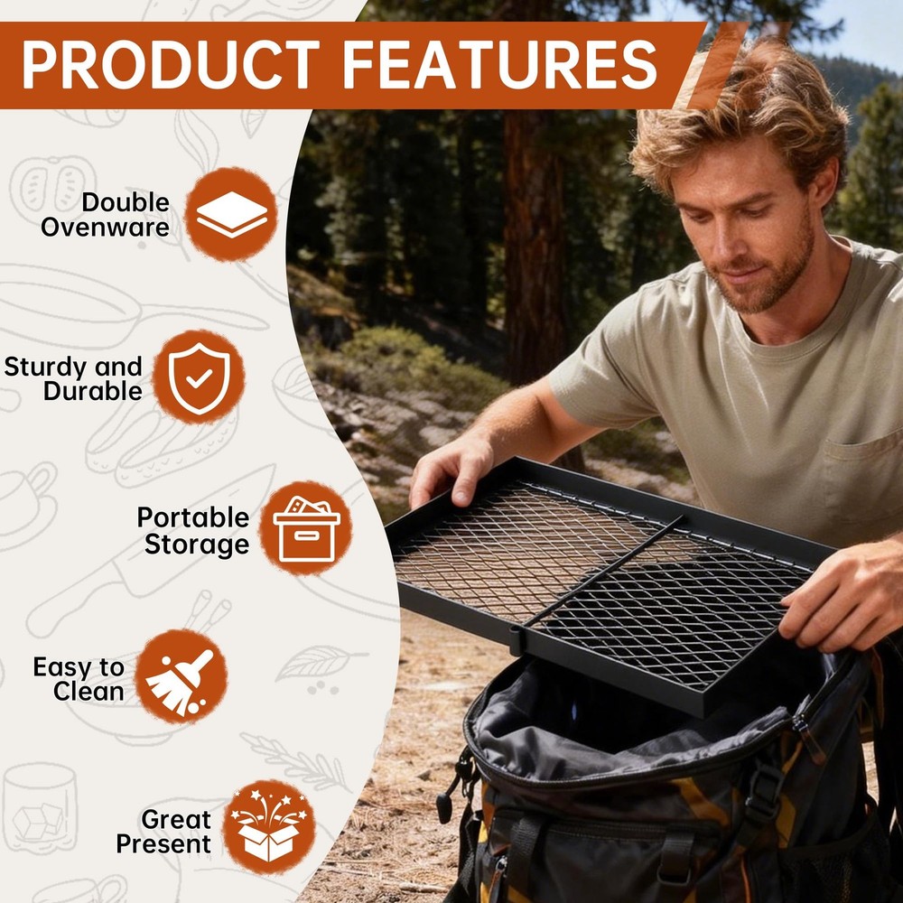 Height-Adjustable Campfire Grill grate, Swivel Fire Pit Grilling Grate, Heavy...
