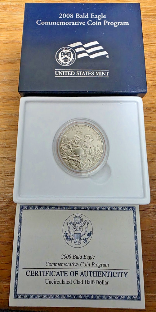 2008 S 50¢ Bald Eagle Commemerative Clad Half-Dollar in Original Packaging+COA