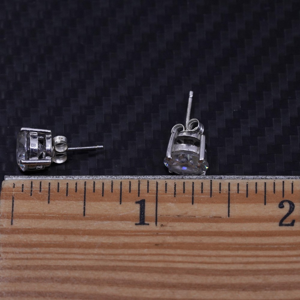 8mm, Vintage sterling silver 925 studs earrings with clear cz