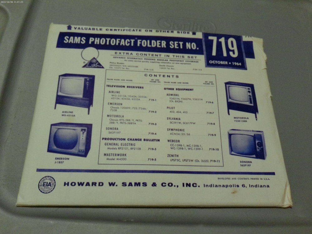 SAMS PHOTOFACT FOLDER SET NO.719