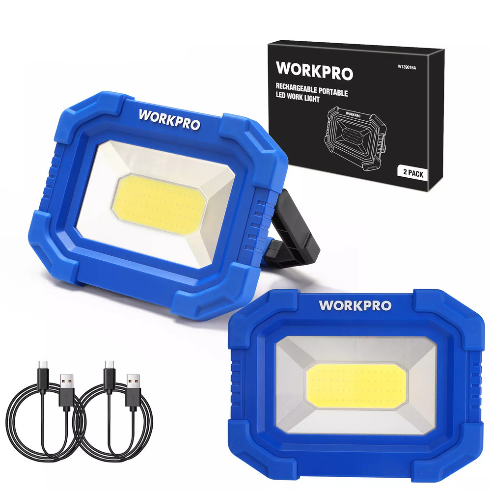 2000LM Rechargeable LED Work Light 2PC Magnetic Work Light Stand COB Flood Light
