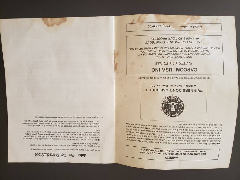 Original Capcom Final Fight Arcade Game Kit Instruction Manual