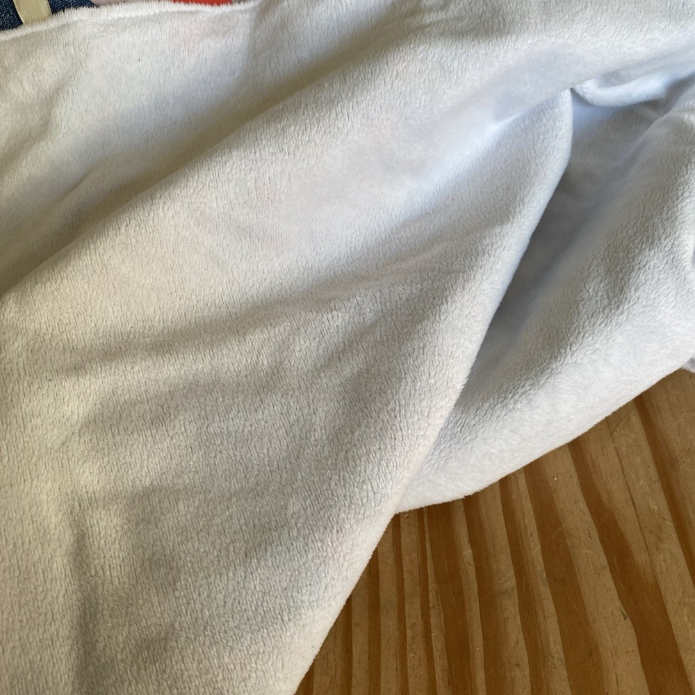 Large Handmade Blanket Taggie Blanket - Patchwork multicolour, soft white back