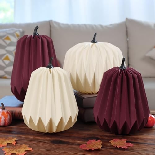 4Pcs Paper Pumpkin Table Decorations, 3D Honeycomb Design, Fall Thanksgiving