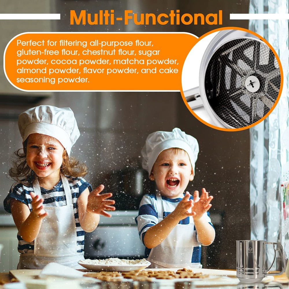 Stainless Steel 3 Cup Flour Sifter Double-layer Ideal for Baking Needs