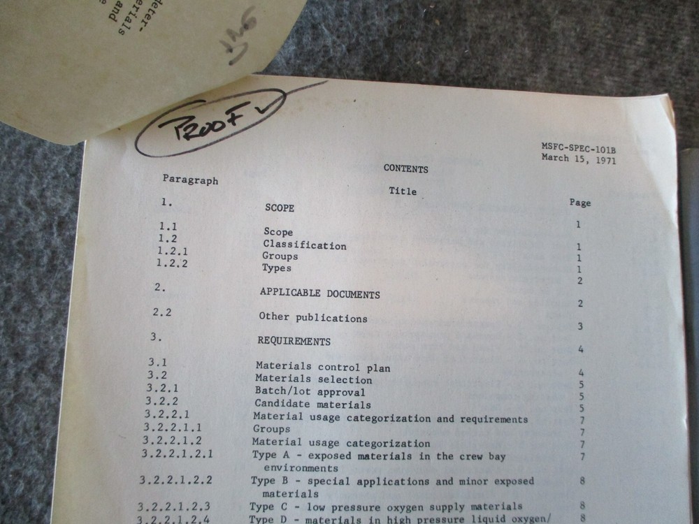NASA SPACE SHUTTLE/VEHICLE SPECS METALS/MATERIALS/TESTING REPORTS/RESULTS 71-73