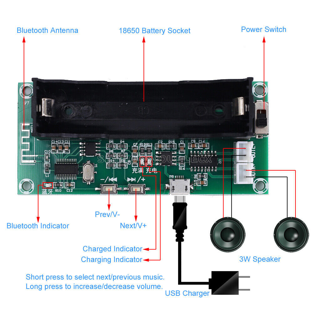 2 Channel 2*3W PAM8403 Digital Amplifier Board Bluetooth 5.0 Audio Module